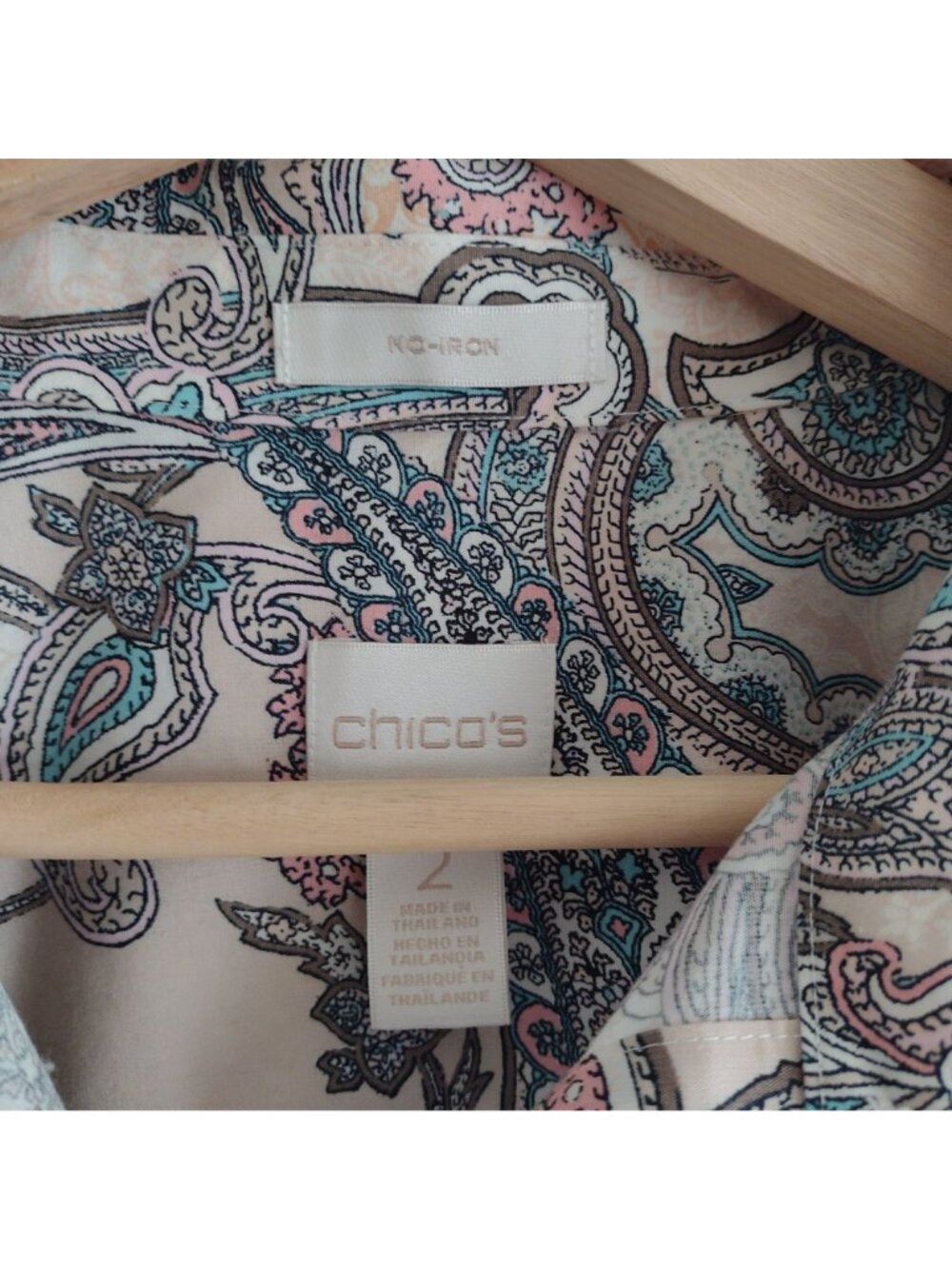 Chicos Pink Paisley Shirt L No Iron Button Front Tunic Length Cotton Top Sz 2 - Picture 2 of 10
